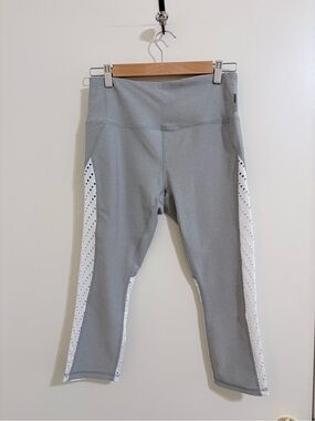 RBX Gray Cropped Leggings with White Perforated Side Panels